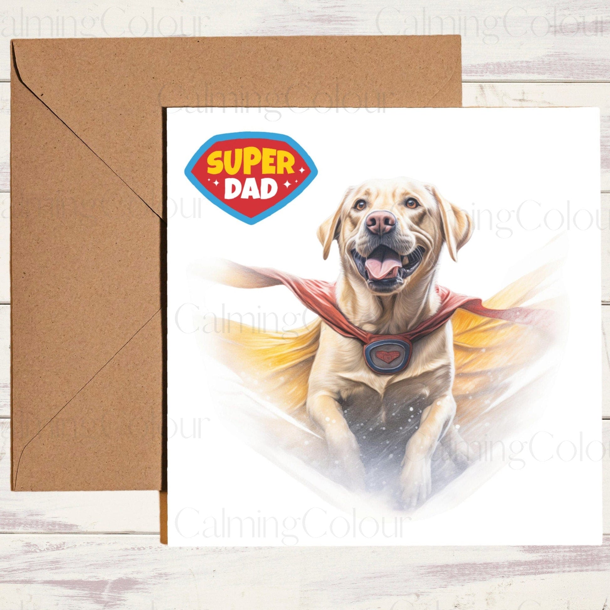 Golden Labrador as SuperHero | Father's Day Card | Calming Colour