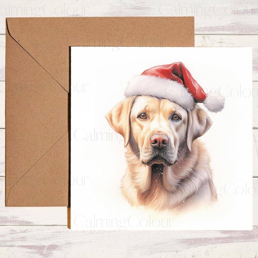 Golden Labrador wearing Red Santa Hat | Christmas Card | Christmas Card