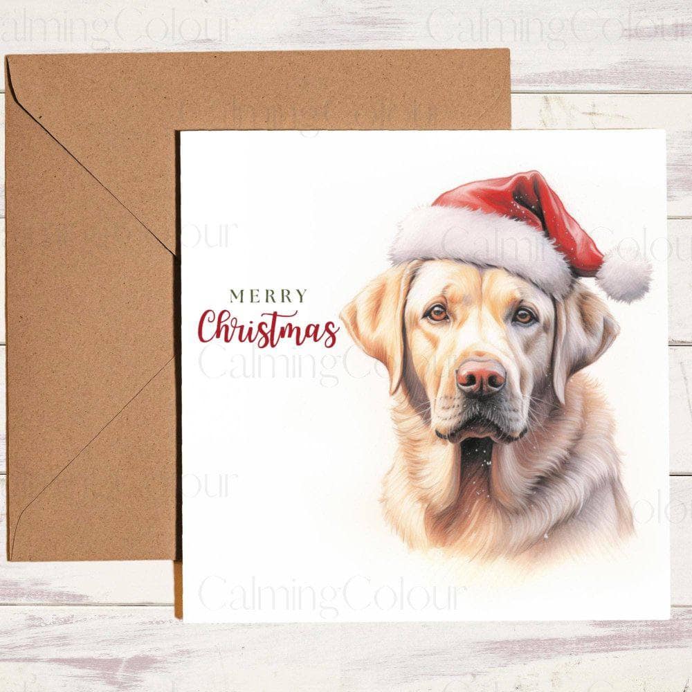 Golden Labrador wearing Red Santa Hat | Christmas Card | Christmas Card