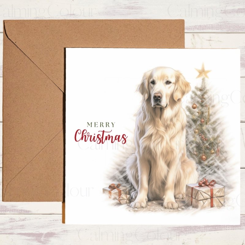 Golden Retriever by Christmas Tree | Christmas Card | Christmas Card (Personalised)