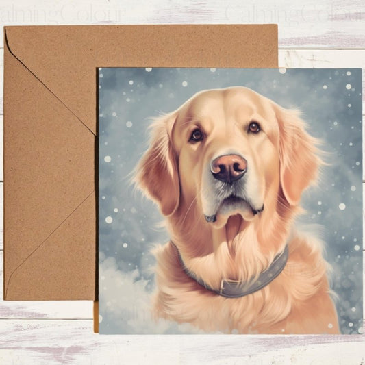 Golden Retriever Christmas Card | Snow Scene | Christmas Card