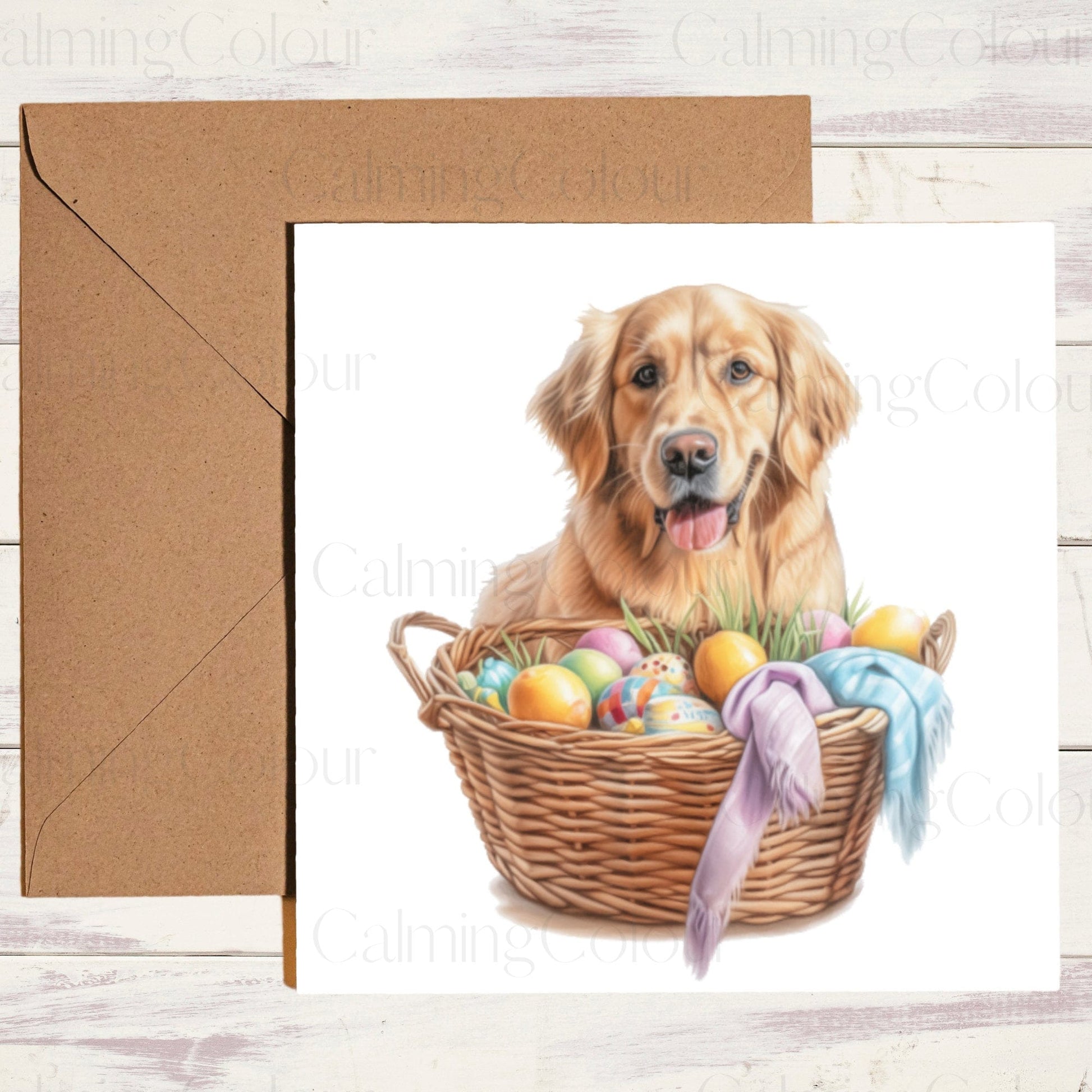 Golden Retriever Easter Card | Single Card | Calming Colour