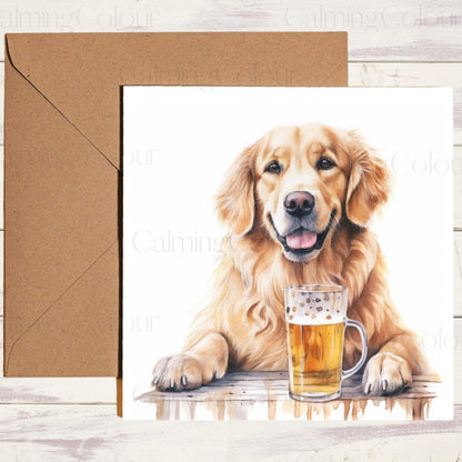 Golden Retriever with a Pint Glass | Father's Day Card | Calming Colour