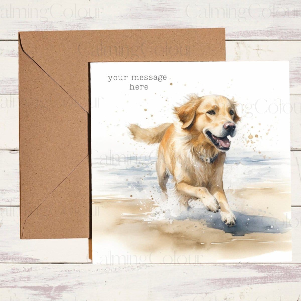 Golden Retriever at the Seaside | Greeting Card | Calming Colour