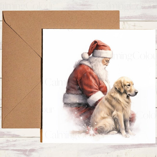 Golden Retriever with Santa | Christmas Card | Christmas Card
