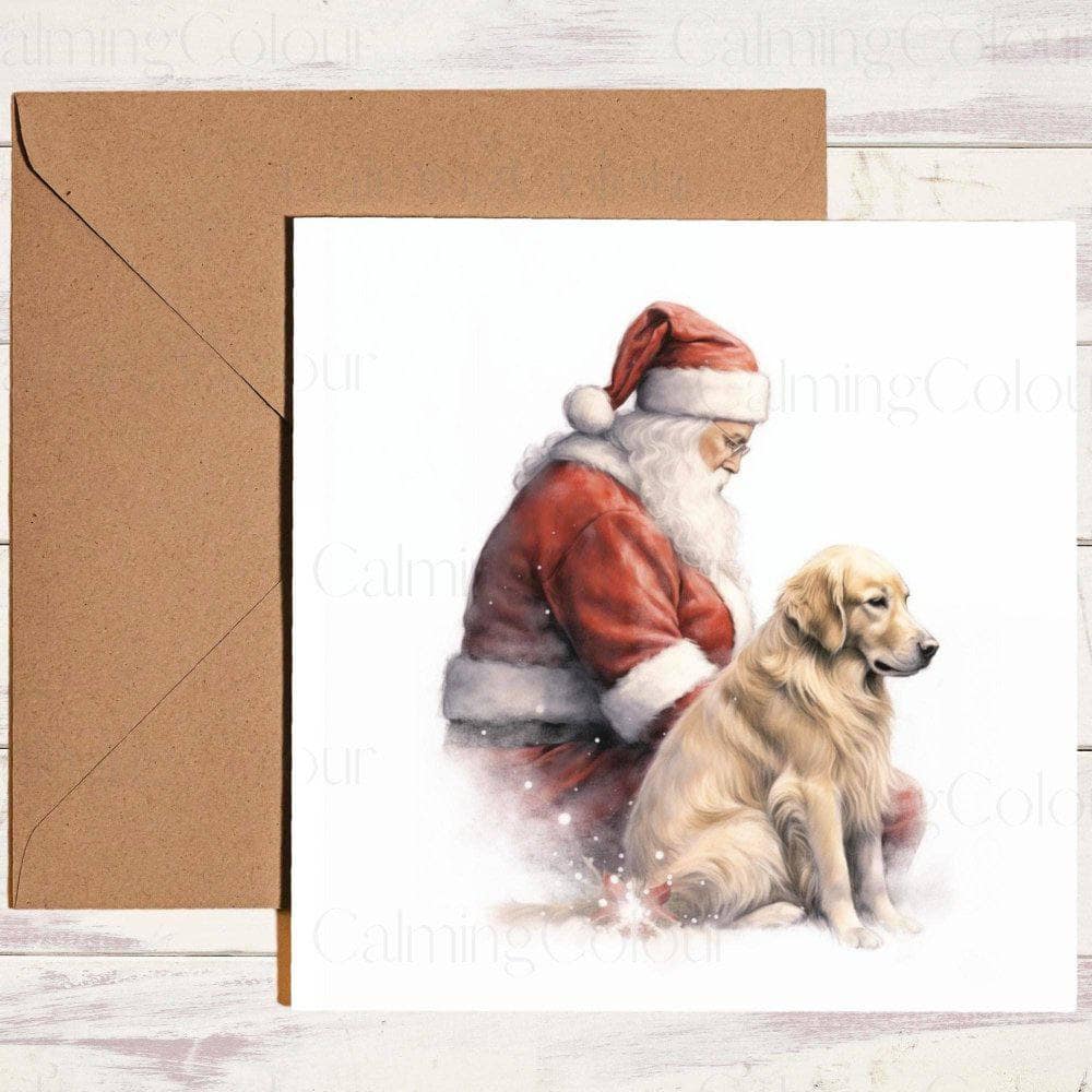 Golden Retriever with Santa | Christmas Card | Calming Colour