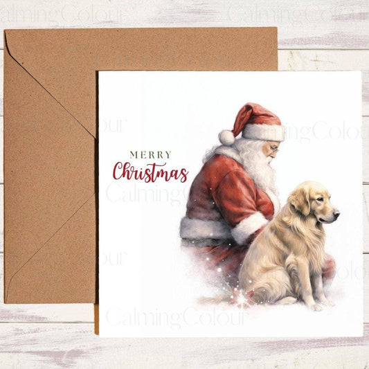 Golden Retriever with Santa | Christmas Card | Christmas Card