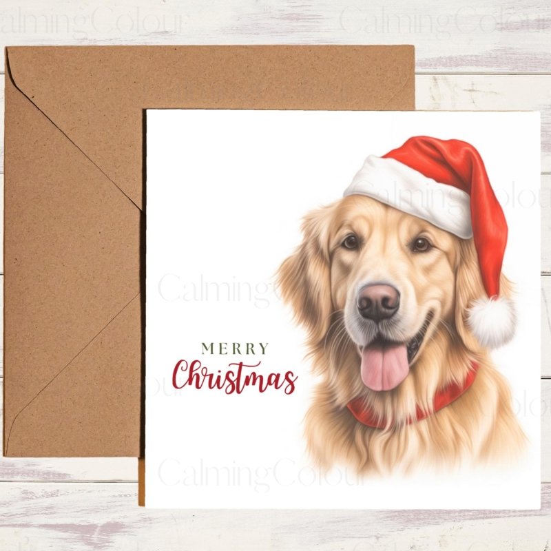 Golden Retriever with Santa Hat | Christmas Card | Christmas Card