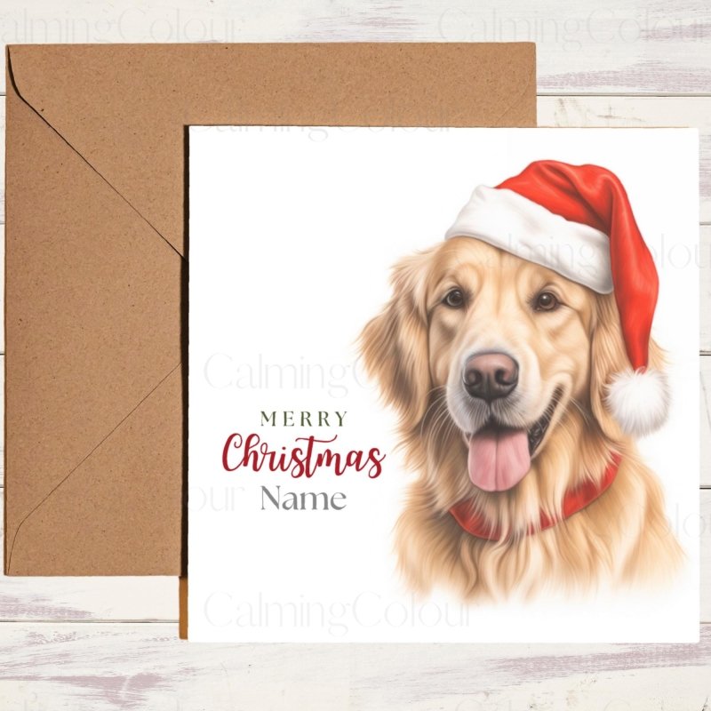 Golden Retriever with Santa Hat | Christmas Card | Christmas Card