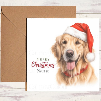 Golden Retriever with Santa Hat | Christmas Card | Christmas Card