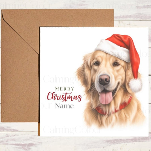 Golden Retriever with Santa Hat | Christmas Card | Christmas Card