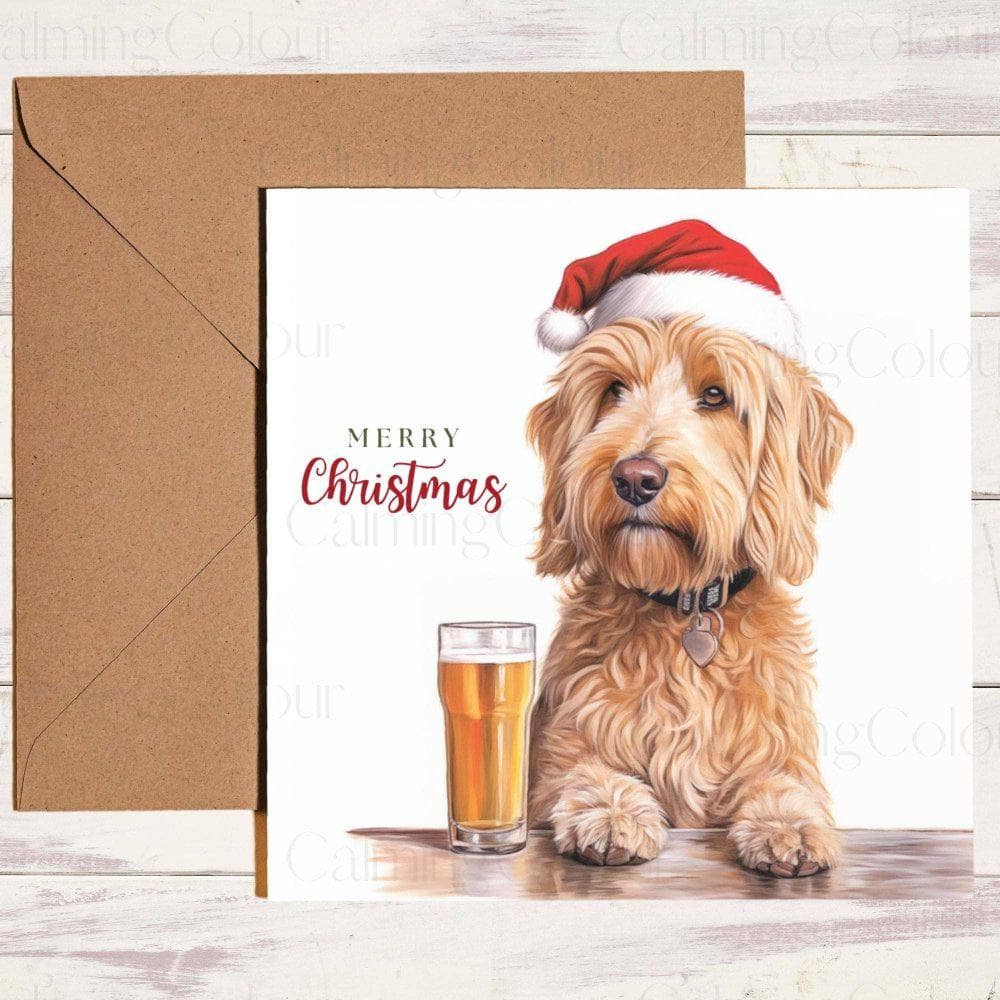 Goldendoodle wearing Red Santa Hat | Christmas Card | Christmas Card