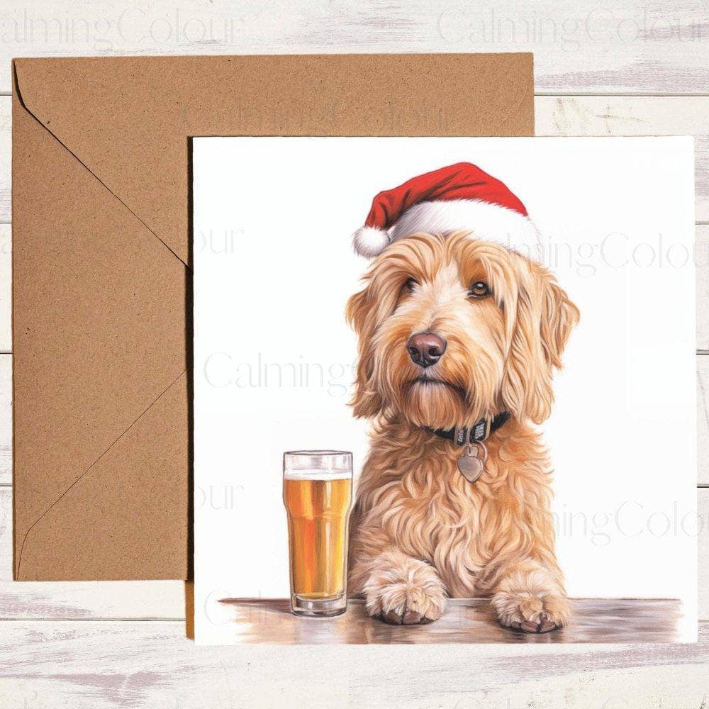 Goldendoodle wearing Red Santa Hat | Christmas Card | Christmas Card