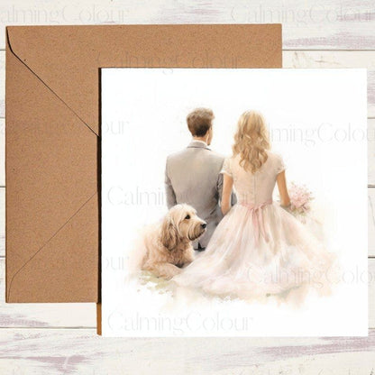 Goldendoodle with Balloons | Wedding Card | Calming Colour