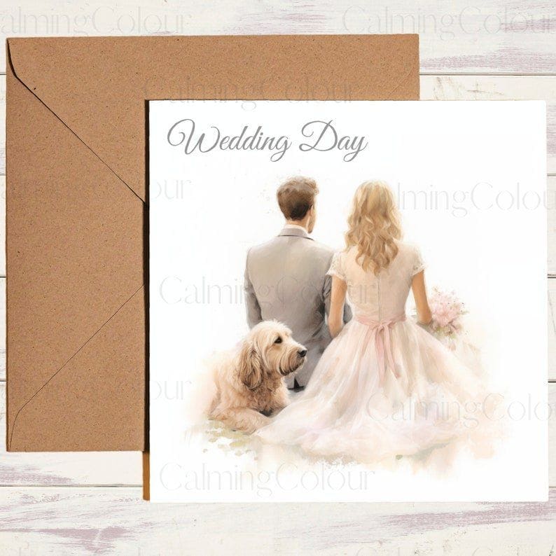 Goldendoodle with Balloons | Wedding Card | Calming Colour