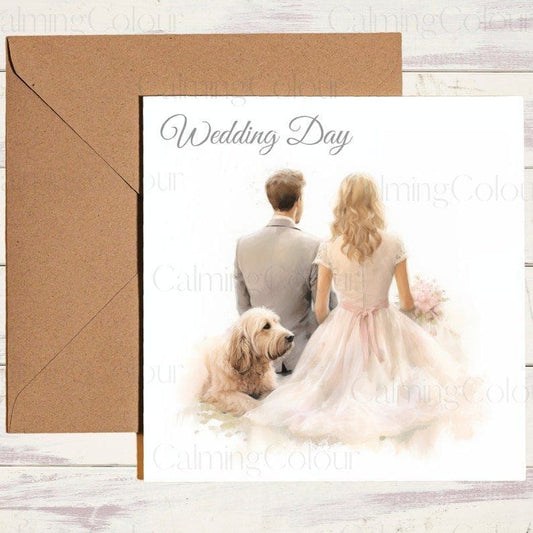 Goldendoodle with Balloons | Wedding Card | Calming Colour