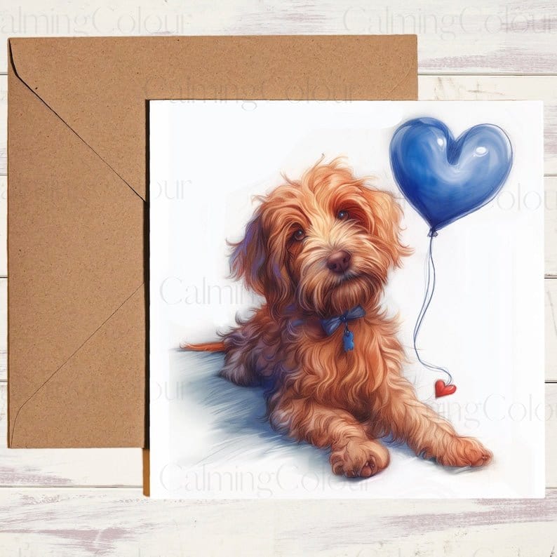 Goldendoodle with Blue Balloon | Father's Day | Calming Colour