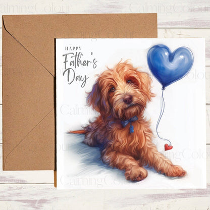 Goldendoodle with Blue Balloon | Father's Day | Calming Colour