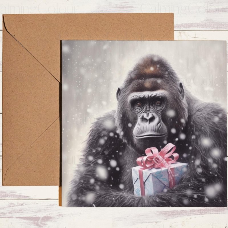 Gorilla Christmas Card | Animal Lover Greeting | Christmas Card