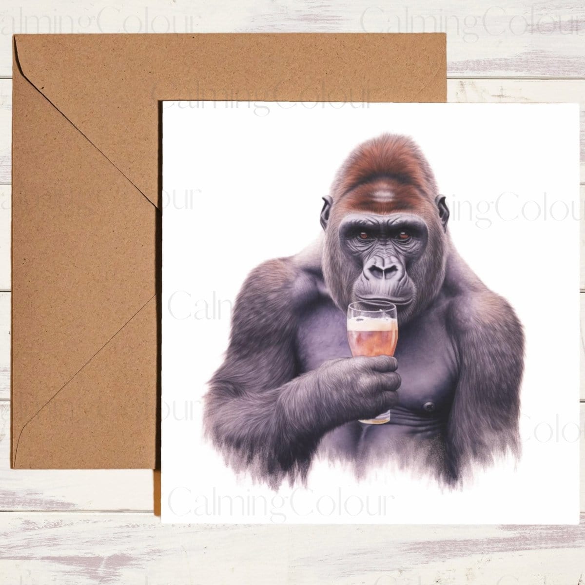 Gorilla with Pint Glass | Father's Day Card | Calming Colour