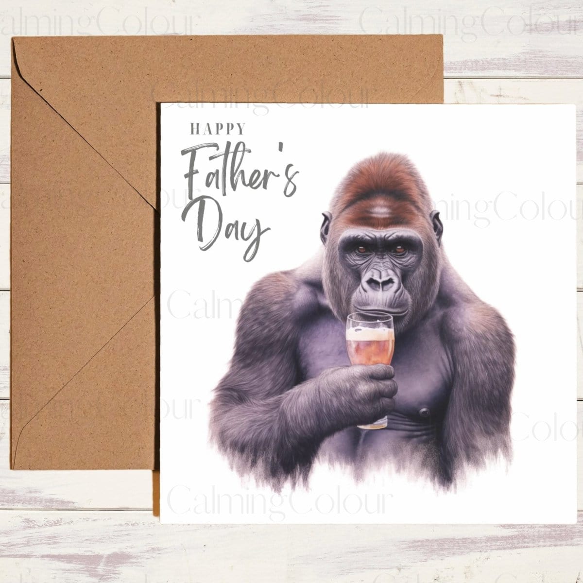 Gorilla with Pint Glass | Father's Day Card | Calming Colour