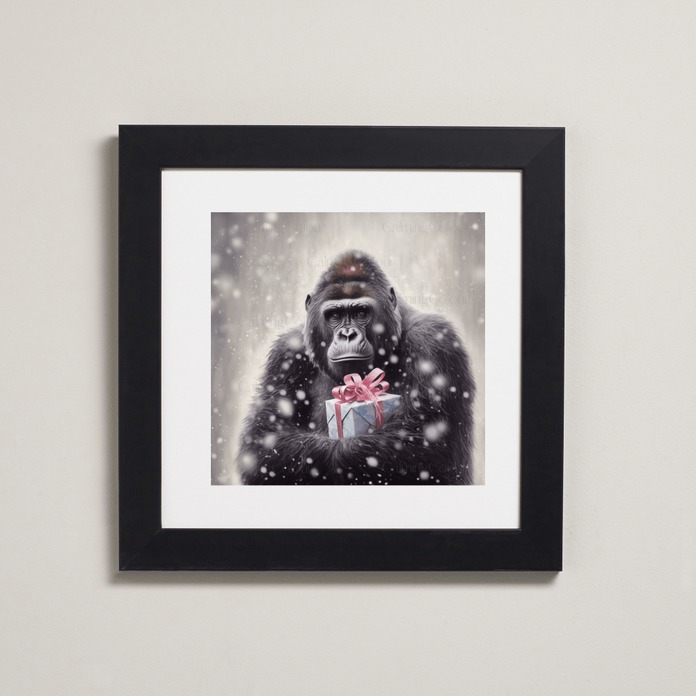 Gorilla in the Snow | Framed Art Print | Christmas | Calming Colour