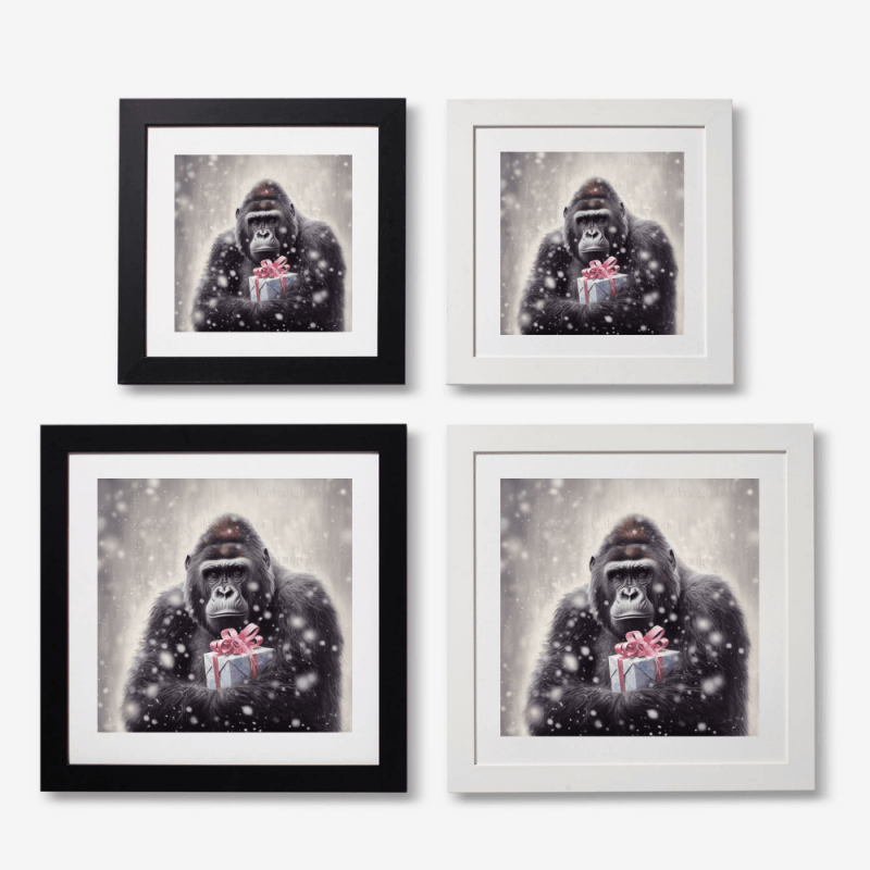 Gorilla in the Snow | Framed Art Print | Christmas | Artwork - Framed Print