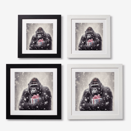 Gorilla in the Snow | Framed Art Print | Christmas | Artwork - Framed Print