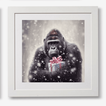 Gorilla in the Snow | Framed Art Print | Christmas | Artwork - Framed Print