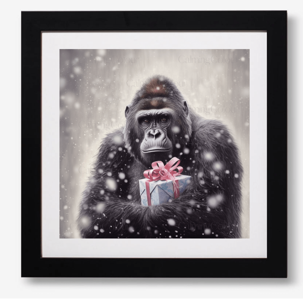 Gorilla in the Snow | Framed Art Print | Christmas | Calming Colour