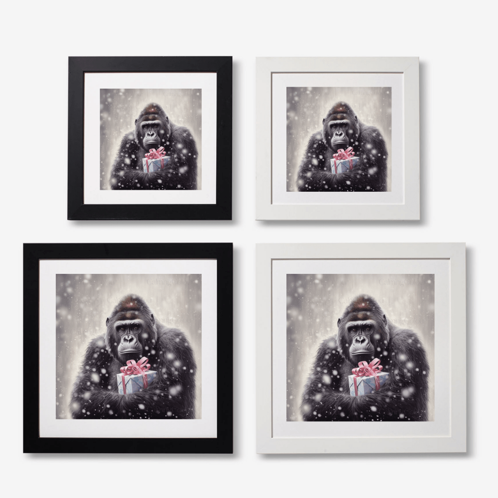 Gorilla in the Snow | Framed Art Print | Christmas | Calming Colour