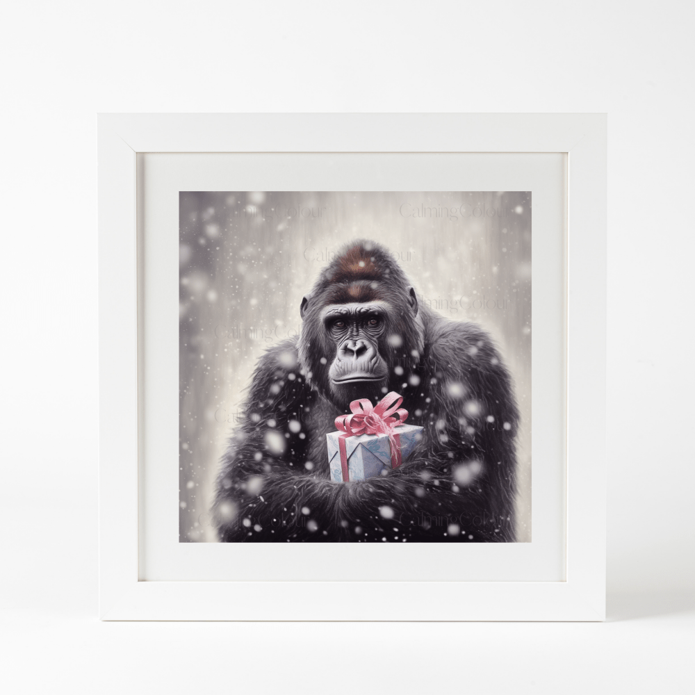 Gorilla in the Snow | Framed Art Print | Christmas | Calming Colour