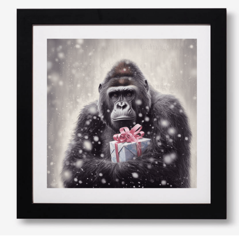 Gorilla in the Snow | Framed Art Print | Christmas | Artwork - Framed Print