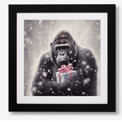 Gorilla in the Snow | Framed Art Print | Christmas | Artwork - Framed Print