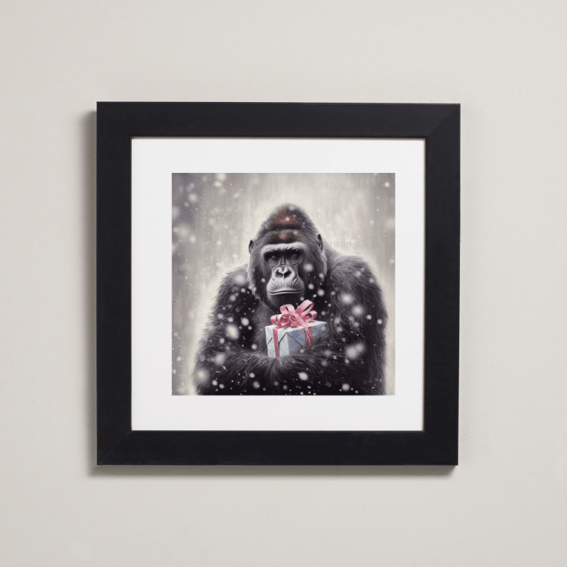 Gorilla in the Snow | Framed Art Print | Christmas | Artwork - Framed Print