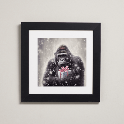 Gorilla in the Snow | Framed Art Print | Christmas | Artwork - Framed Print