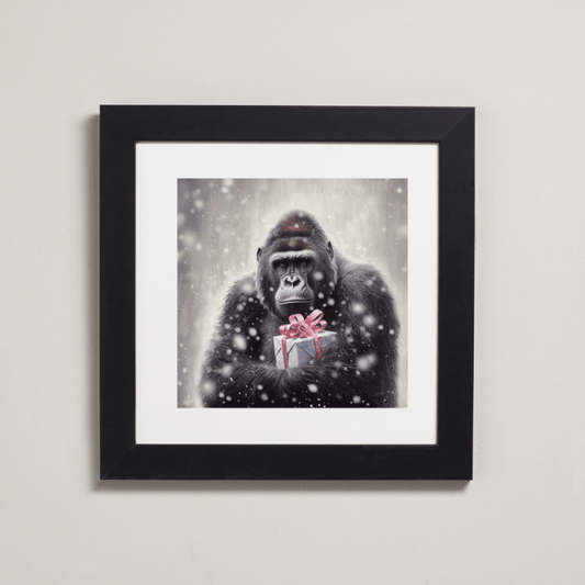 Gorilla in the Snow | Framed Art Print | Christmas | Artwork - Framed Print