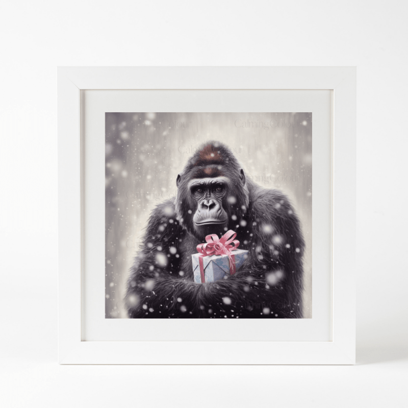 Gorilla in the Snow | Framed Art Print | Christmas | Artwork - Framed Print