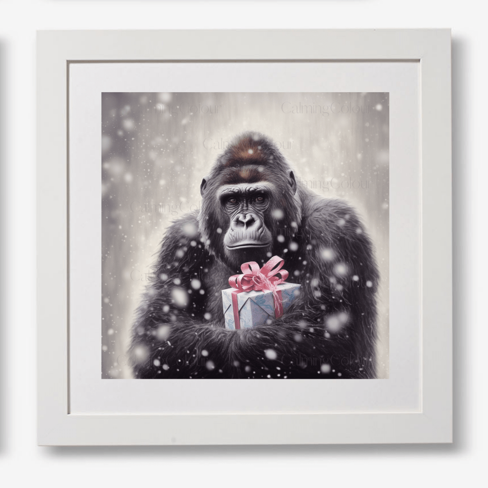 Gorilla in the Snow | Framed Art Print | Christmas | Calming Colour