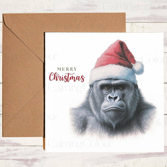 Gorilla wearing Red Santa Hat | Christmas Card | Christmas Card