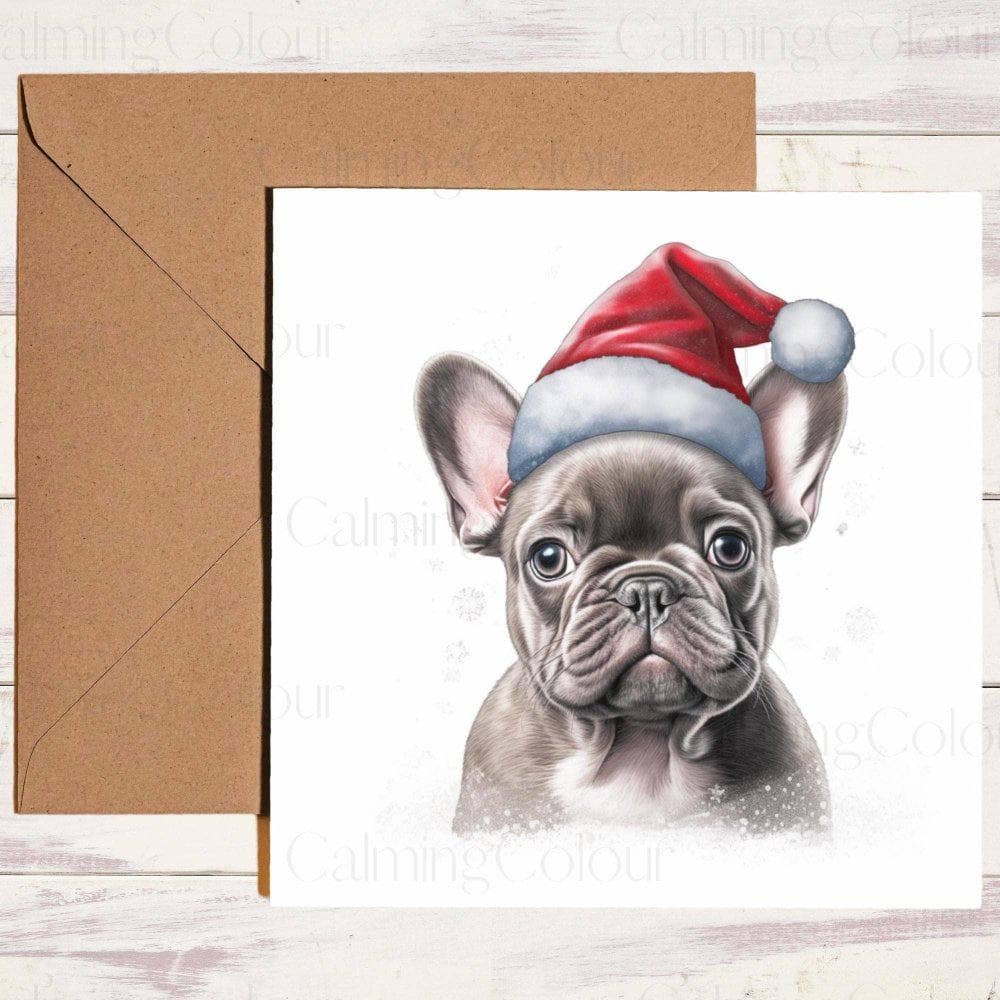 Grey French Bulldog with Red Santa Hat | Christmas Card | Christmas Card