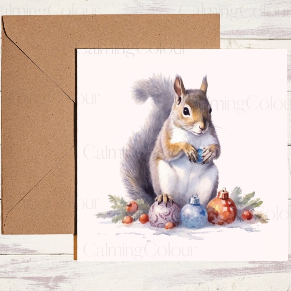 Grey Squirrel Christmas Card | Card for Animal Lover | Calming Colour