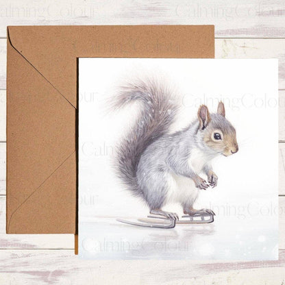 Grey Squirrel Ice Skating | Christmas Card | Christmas Card