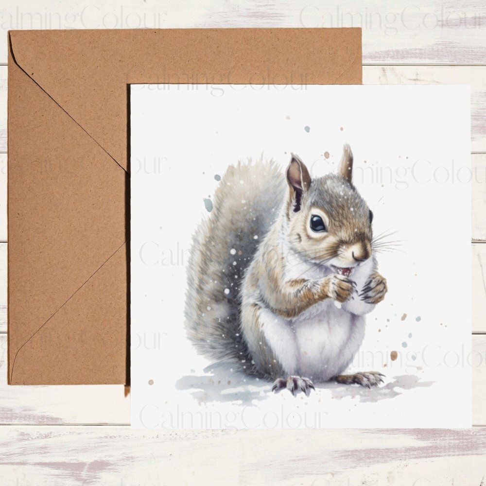 Grey Squirrel in the Snow | Christmas Card | Calming Colour