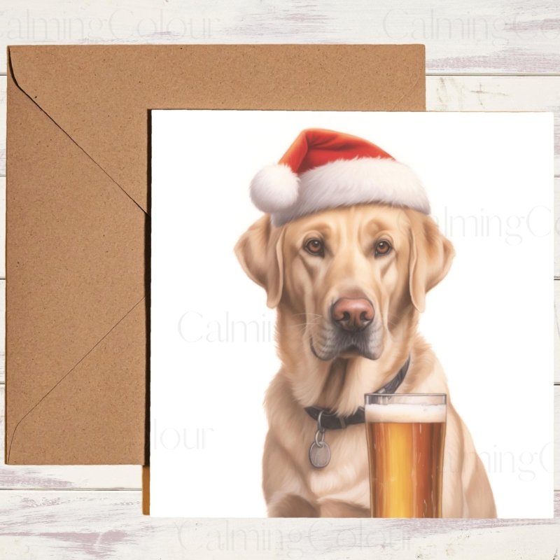 Happy Gold Labrador in Santa Hat | Christmas Card | Christmas Card