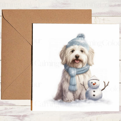 Havanese Sat by Little Snowman | Christmas Card | Christmas Card