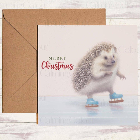 Hedgehog Ice Skating at Christmas | Christmas Card | Christmas Card