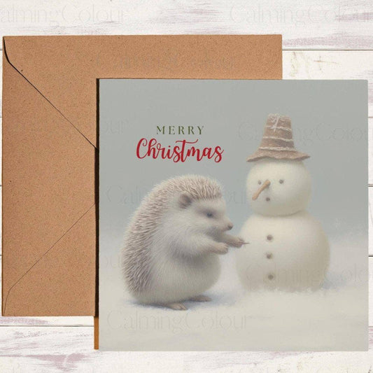 Hedgehog next to Snowman | Christmas Card | Christmas Card