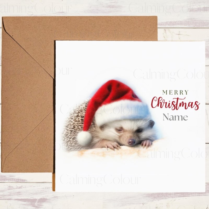 Hedgehog Sleeping in Santa Hat | Christmas Card | Christmas Card