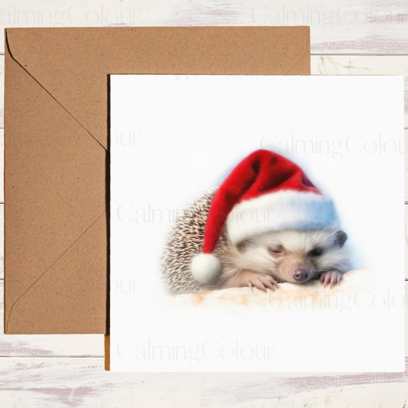 Hedgehog Sleeping in Santa Hat | Christmas Card | Christmas Card